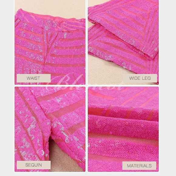 ✨ Sequin High Waist Bell Bottoms/Flared Trousers. Hot Pink. SO FUN! - Picture 2 of 3